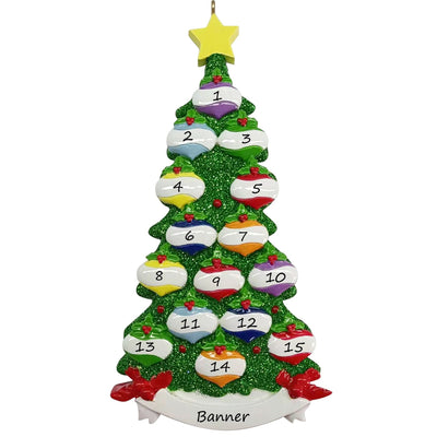 Personalised Christmas Ornament - Green Tree 15 People