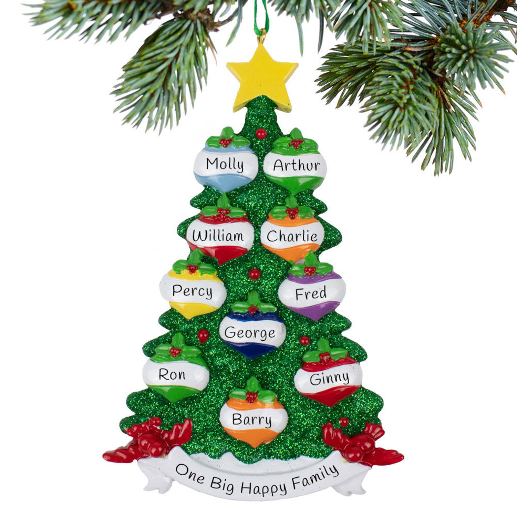 Personalised Christmas Ornament - Green Tree 10 People