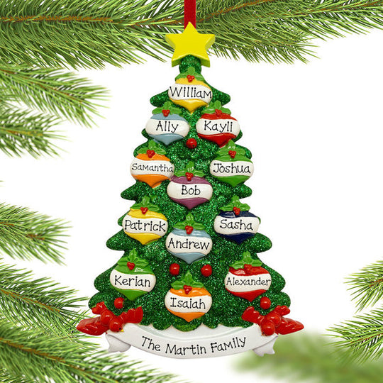 Personalised Christmas Ornament - Green Tree 12 People