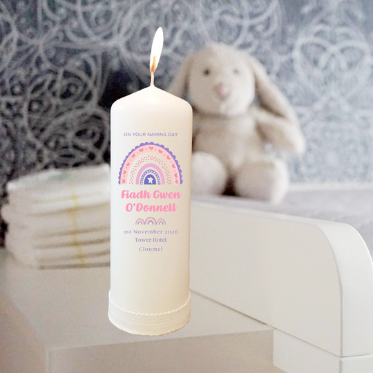 Rainbow Naming Day Candle Personalised for Her