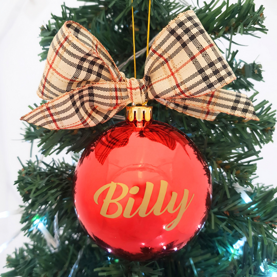 Personalised Luxury Christmas Bauble - Red Burberry - 8cm