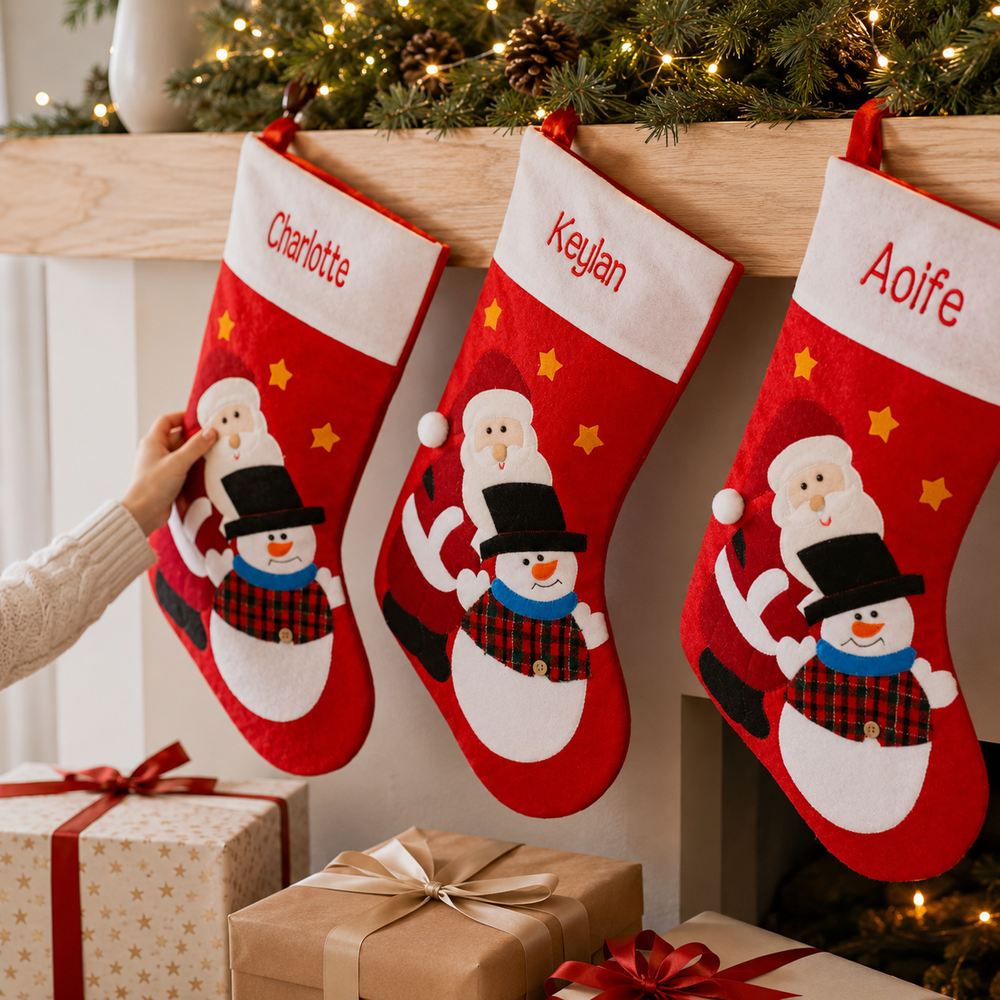 Personalised Felt Christmas Stocking - Santa & Snowman