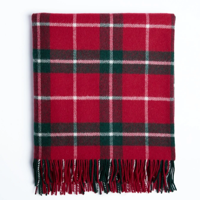 Personalised Throw by Foxford - Ashford Red & Green Check IRISH LUXURY