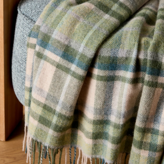 Personalised Throw by Foxford - Slieveboy Green Tartan IRISH LUXURY