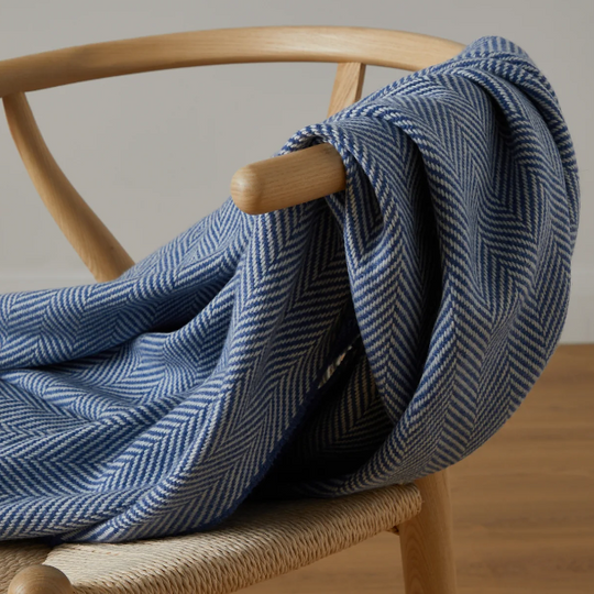 Personalised Throw by Foxford -Inishmore Denim Cashmere and Lambswool IRISH LUXURY