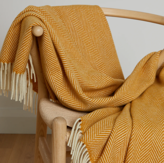 Personalised Throw by Foxford -Innisfree Mustard Cashmere and Lambswool IRISH LUXURY