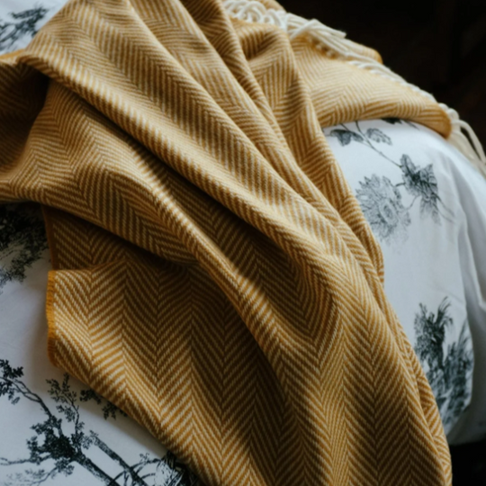 Personalised Throw by Foxford -Innisfree Mustard Cashmere and Lambswool IRISH LUXURY