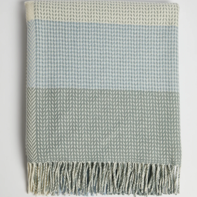 Personalised Throw by Foxford -Tara Sage Blue Cashmere and Lambswool IRISH LUXURY
