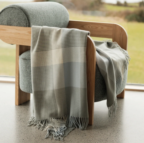 Personalised Throw by Foxford -Tara Sage Blue Cashmere and Lambswool IRISH LUXURY