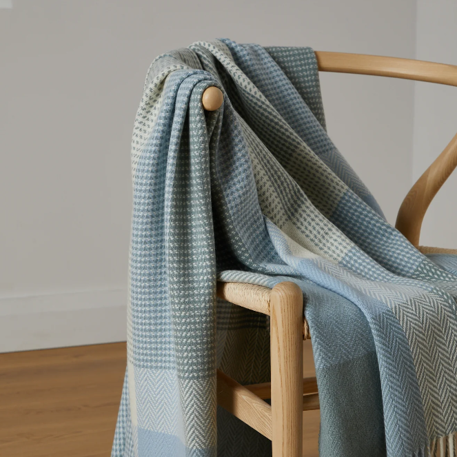 Personalised Throw by Foxford -Tara Sage Blue Cashmere and Lambswool IRISH LUXURY