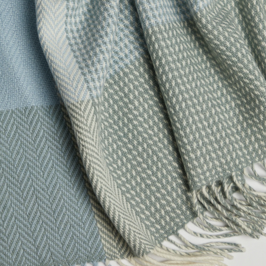Personalised Throw by Foxford -Tara Sage Blue Cashmere and Lambswool IRISH LUXURY