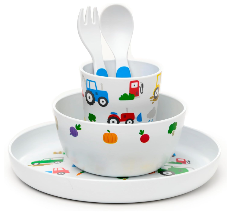 Little Tractors 5 Piece Kids Cup, Bowl, Plate & Cutlery Set