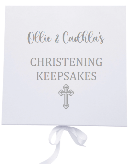 Personalised Christening Shawls & Keepsake Box - Gift Set for Twins
