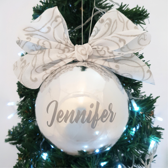 Personalised Luxury Christmas Bauble - Silver & Sparkling - 10cm