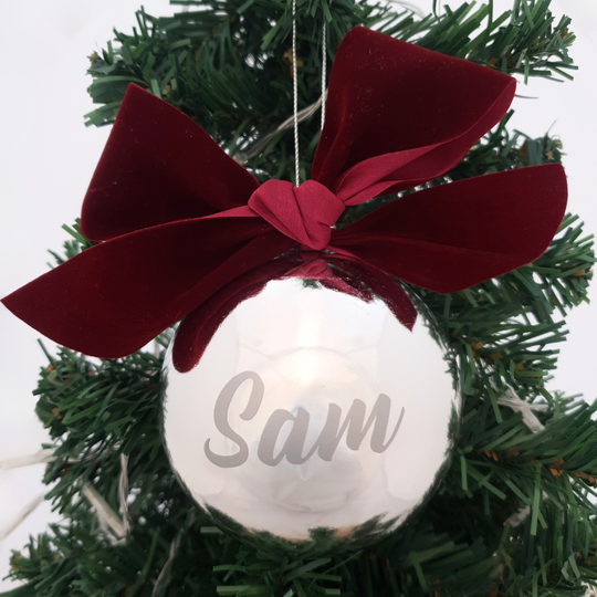 Personalised Luxury Christmas Bauble - Silver Velvet - 8cm