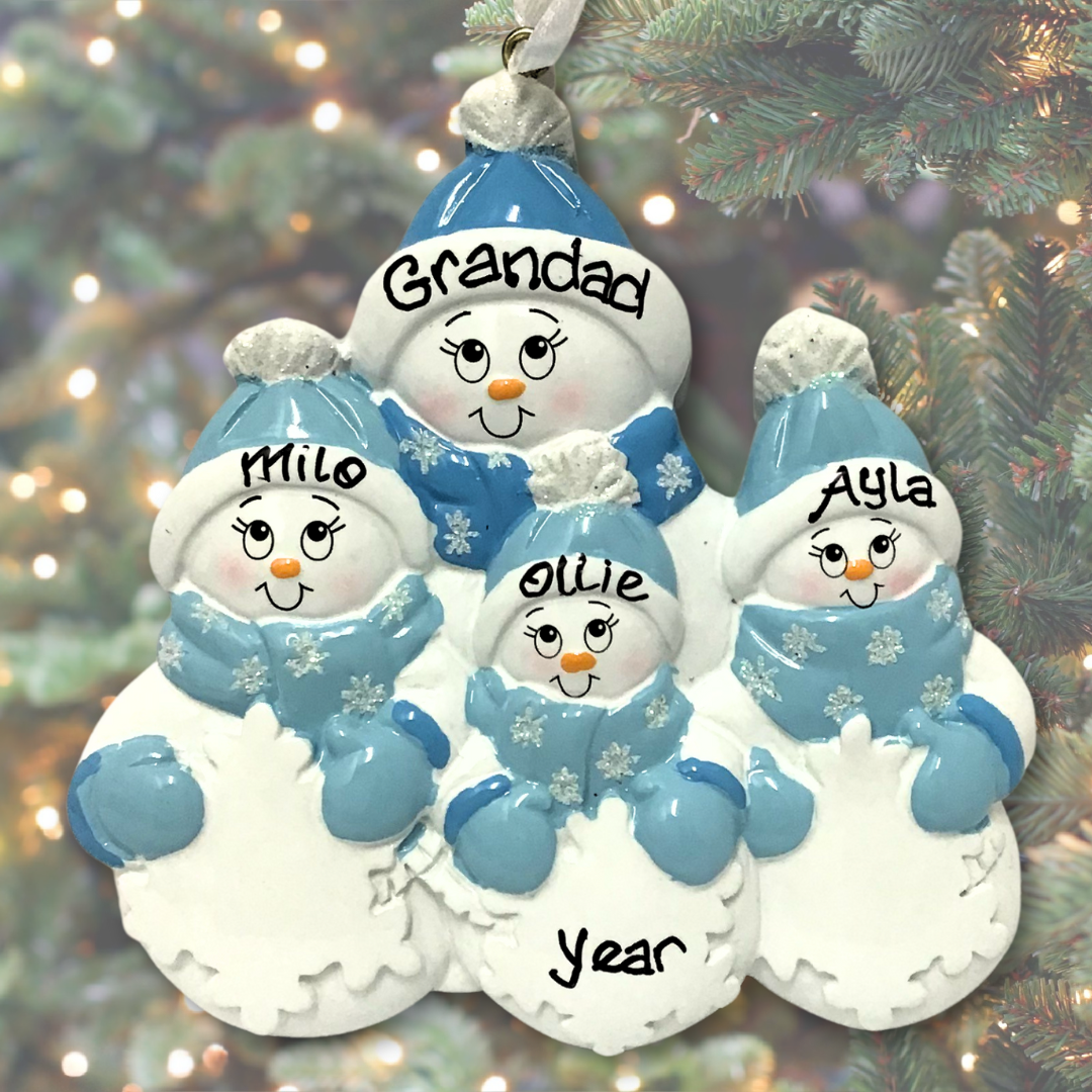 Personalised Snowman Christmas Ornament - Parent/Grandparent +3 Children