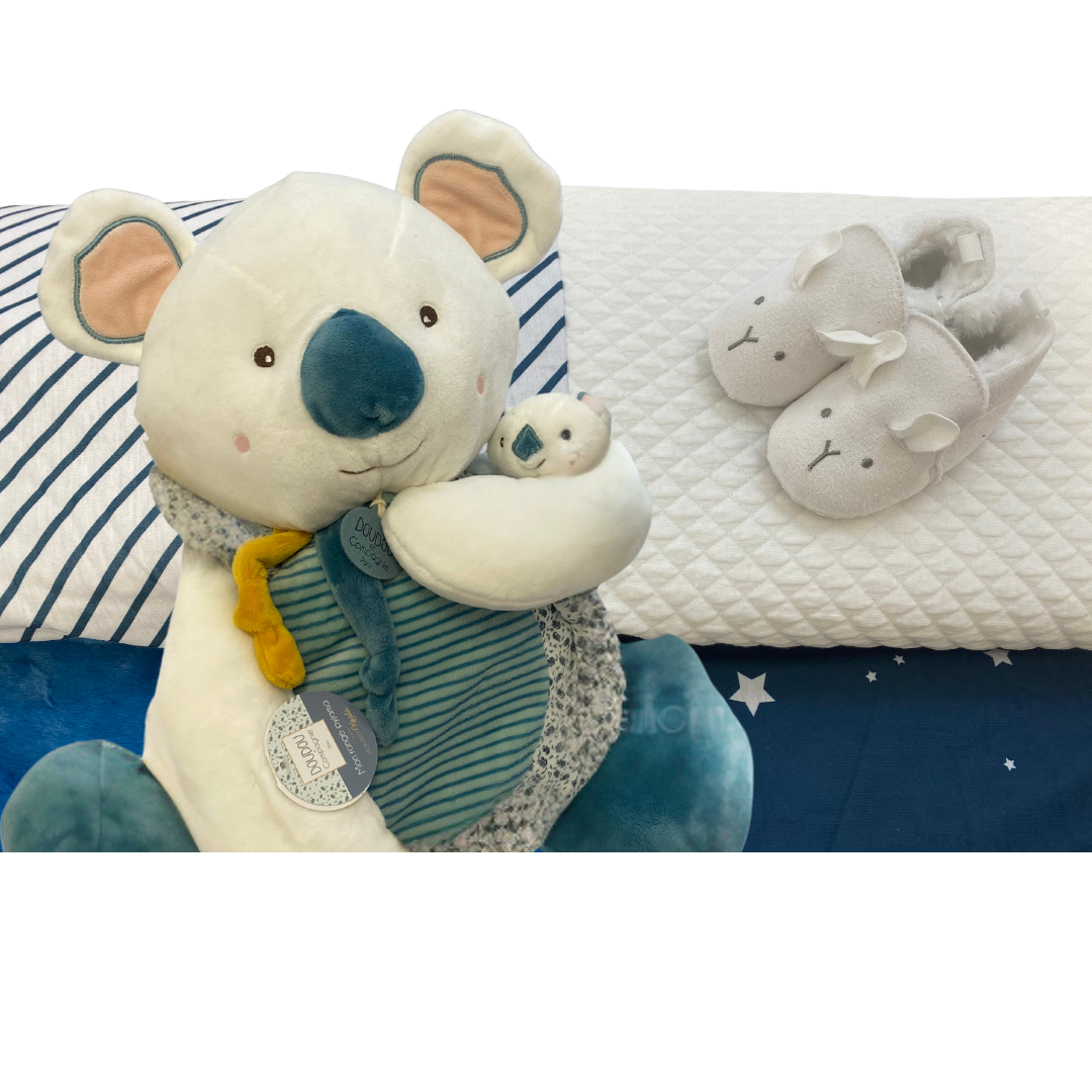 Personalised Signature DouDou Gift Set for Boys - Patchwork Quilt, Plush Toy & Baby Suede Shoes