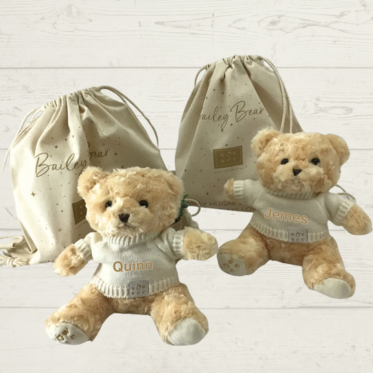 Twin Irish Gift Set... Personalised Bailey Bear, Foxford Blanket and Backpack