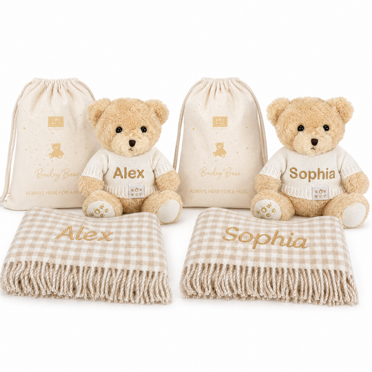 TWIN Bailey Bear Gift set with Foxford Blankets and Backpacks