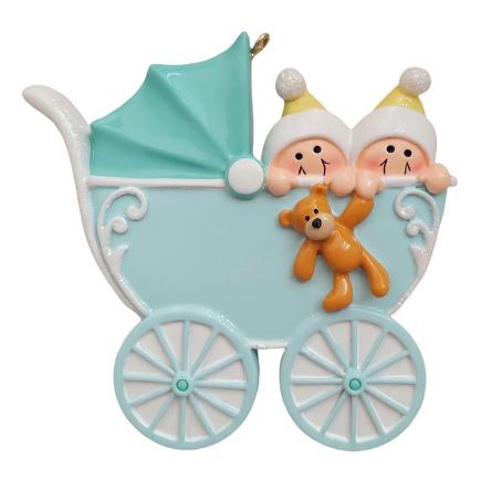 Personalised Twin Baby Carriage Ornament - NEW