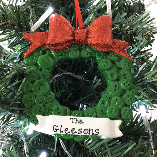 Personalised Christmas Ornament - Green Wreath with Bow NEW