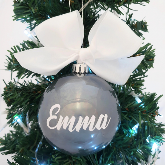 Personalised Luxury Christmas Bauble - White & Grey - 8cm