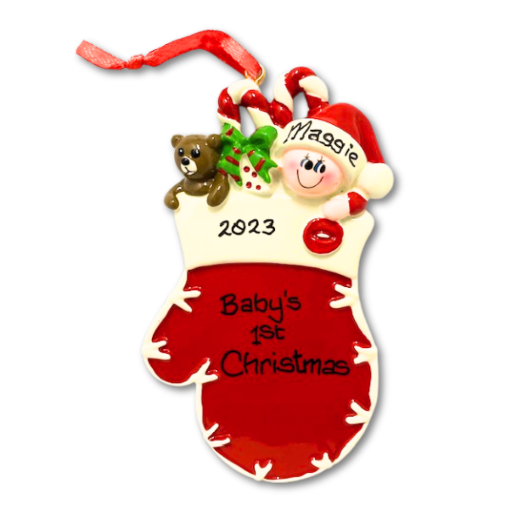 Personalised Baby's 1st Christmas Ornament - Christmas Mitten -