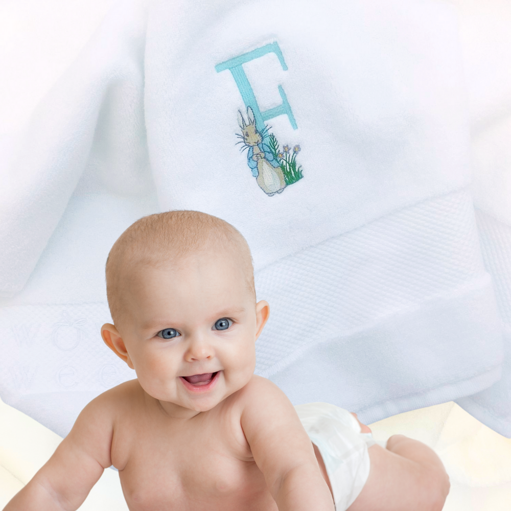 Personalised Peter Rabbit Super Soft Signature Bath Towel – Embroidered with Initial - Boys