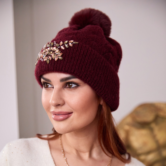 Ladies Diamante Hat in Luxury Gift Box - Burgundy
