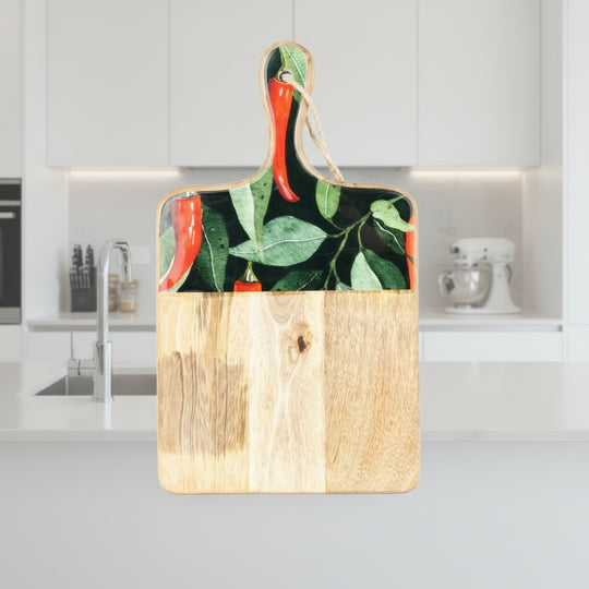 Paddle Cheese Board - Mango Wood with Chillis