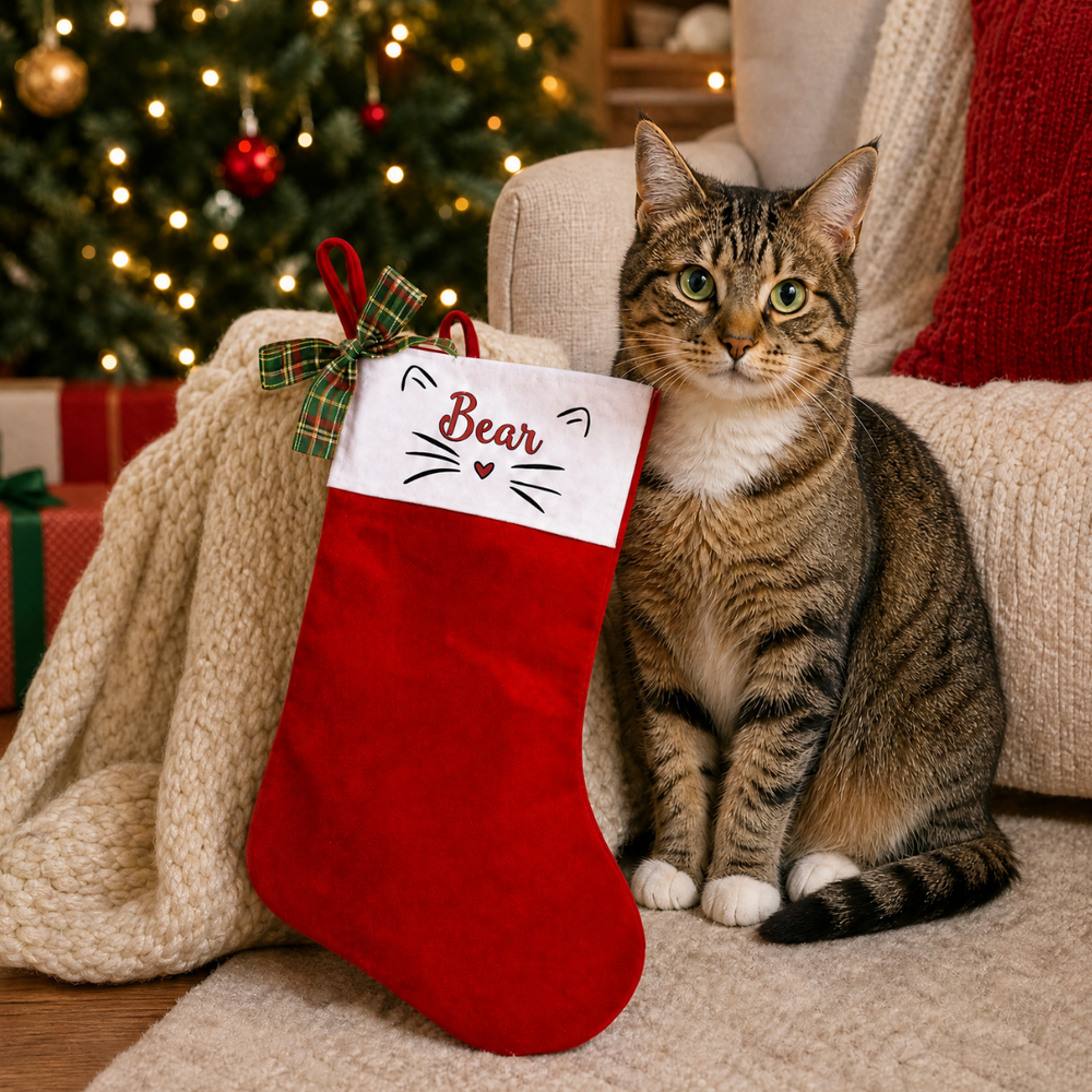 Personalised Christmas Stocking - Cat Face
