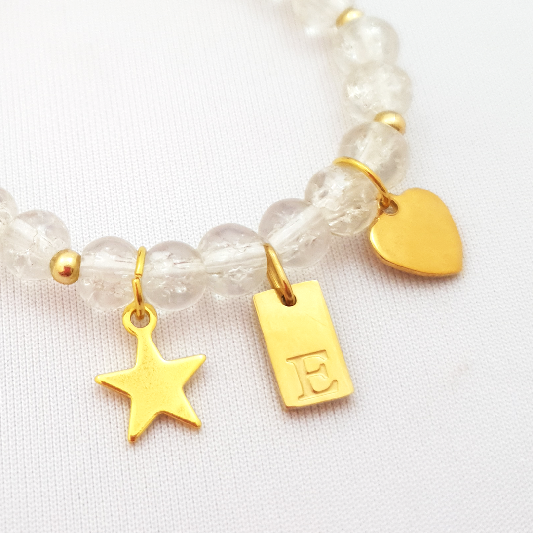 Personalised Communion Bracelet - Crackle Glass Beads & Gold