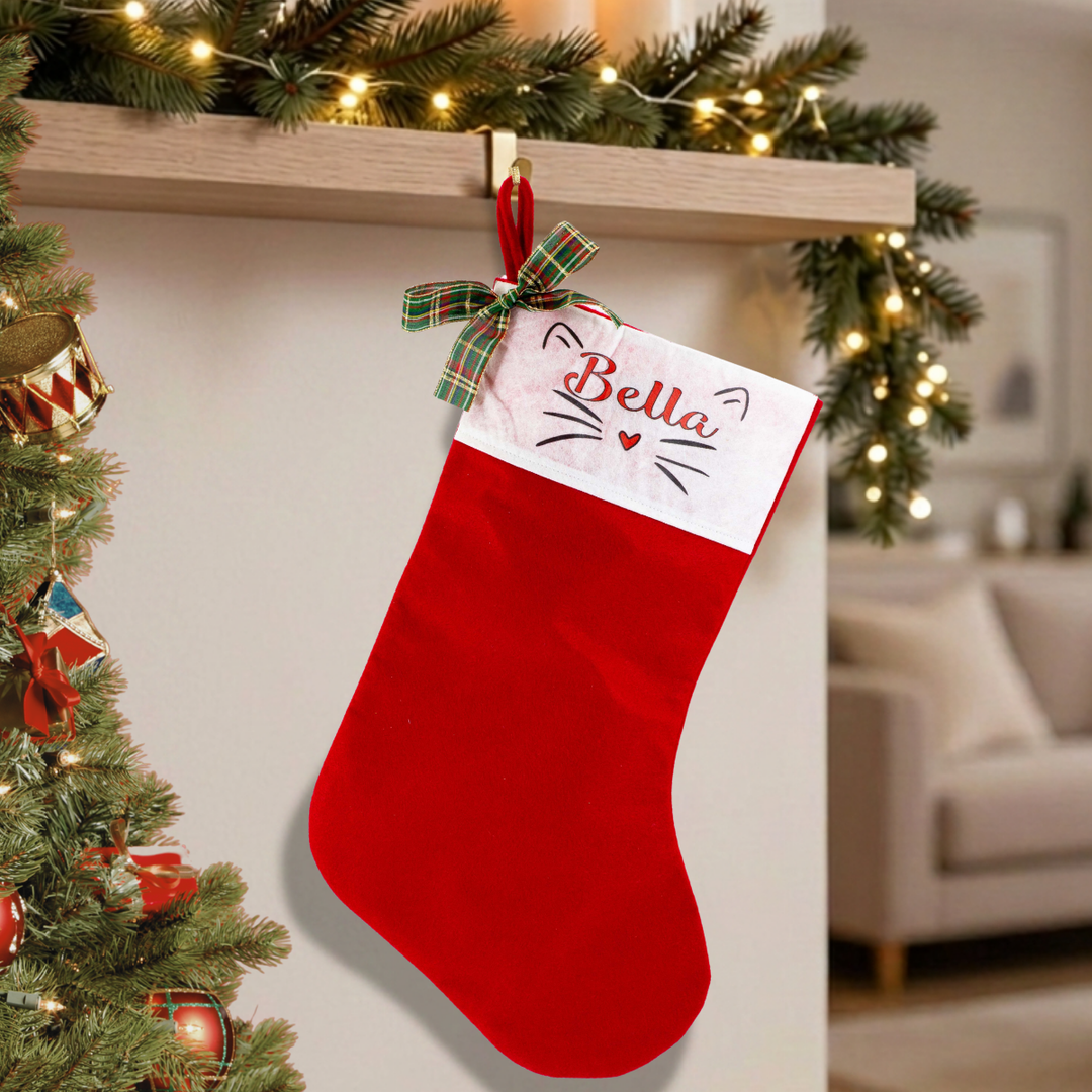 Personalised Christmas Stocking - Cat Face