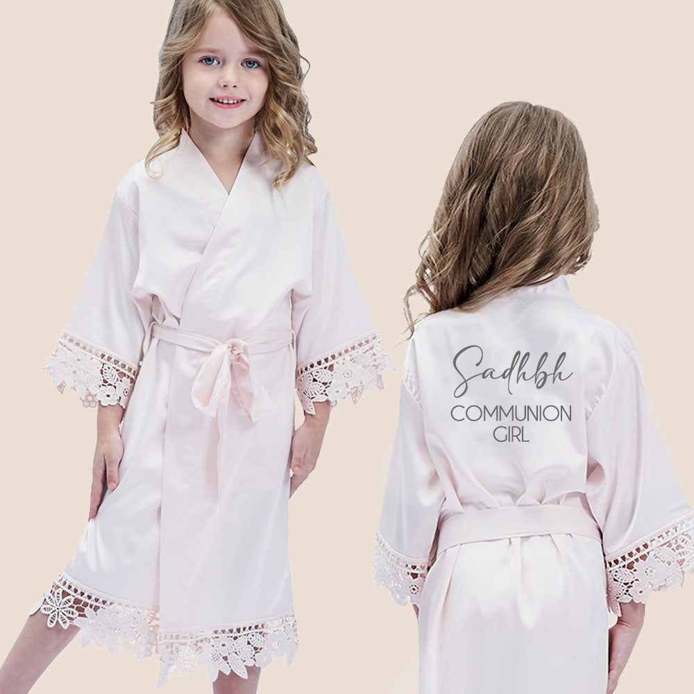 Personalised Satin Communion Girl Robe - White - NEW for 2023