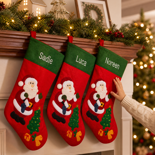 Personalised Christmas Stocking - Santa & Christmas Tree