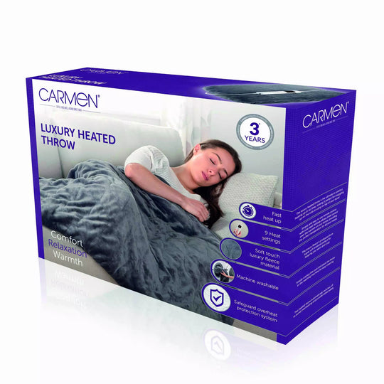 Carmen Fleece Luxury Electric Heated Throw - Grey