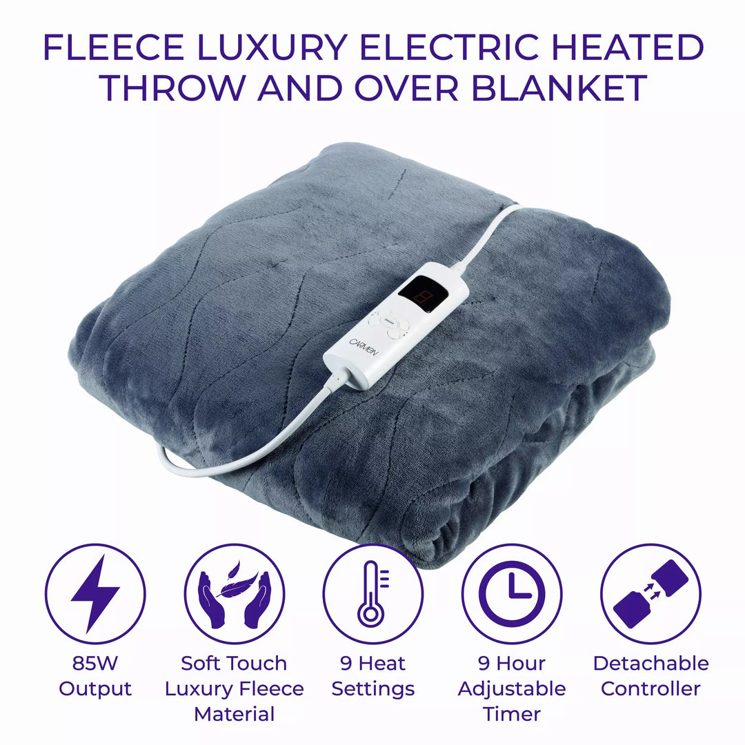 Carmen Fleece Luxury Electric Heated Throw - Grey