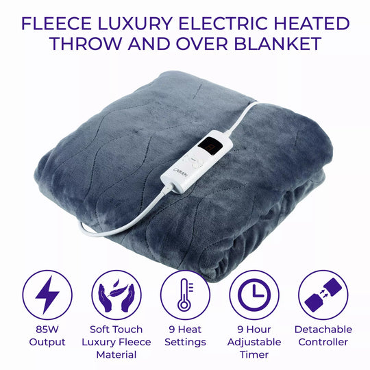 Carmen Fleece Luxury Electric Heated Throw - Grey