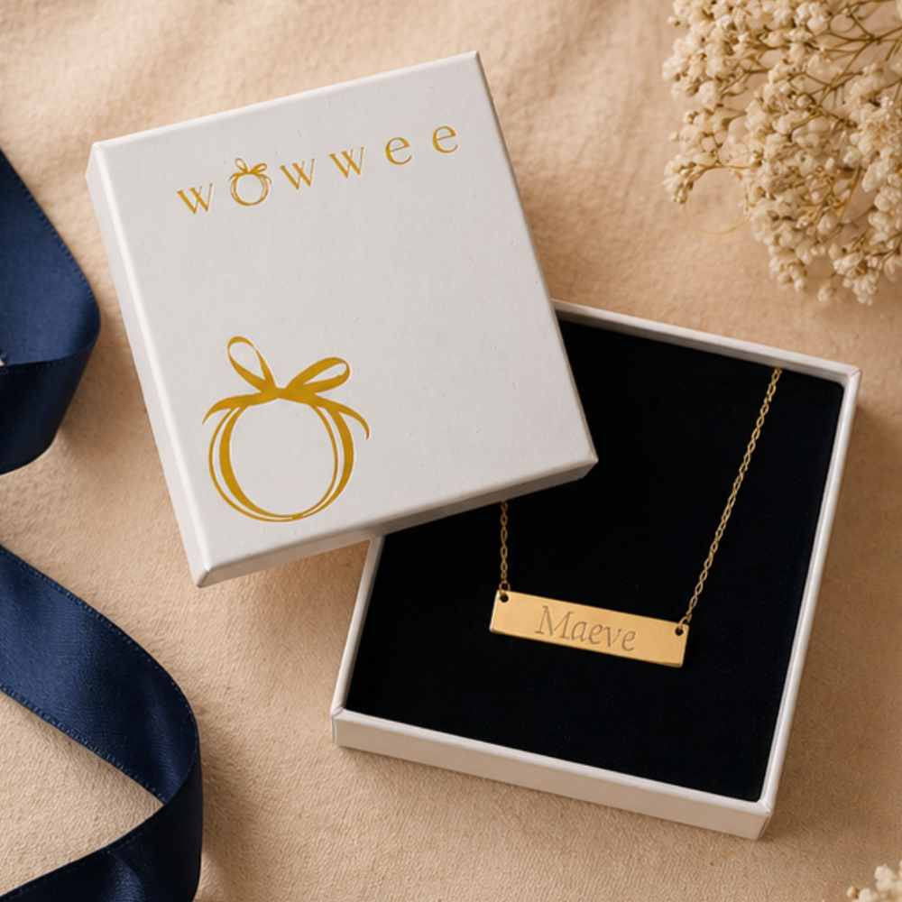 Personalised Gold Necklace - Engraved Flat Bar - Classic
