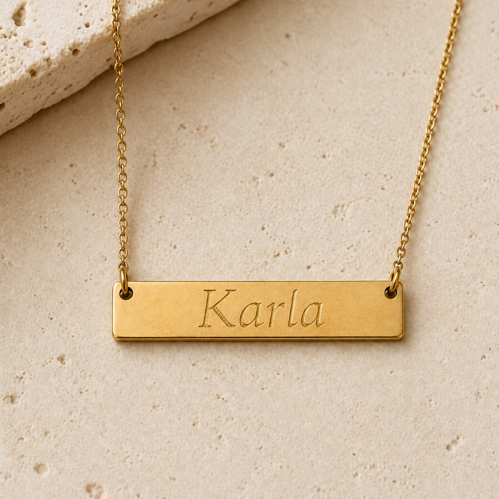 Personalised Gold Necklace - Engraved Flat Bar - Classic