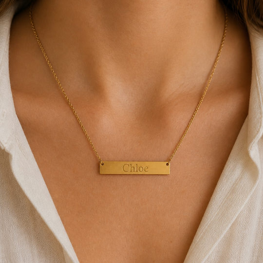 Personalised Gold Necklace - Engraved Flat Bar - Classic