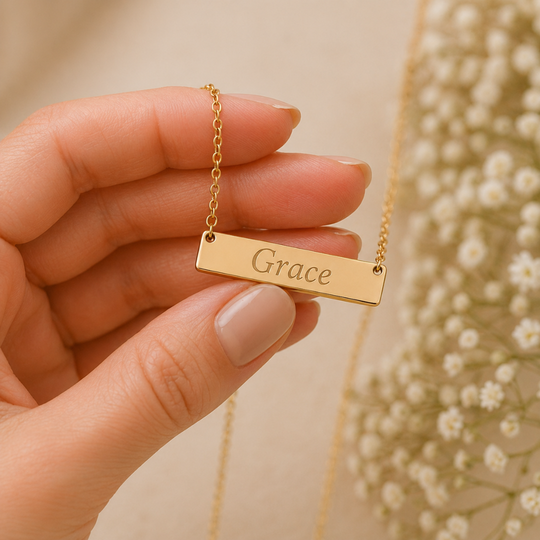 Personalised Gold Necklace - Engraved Flat Bar - Classic