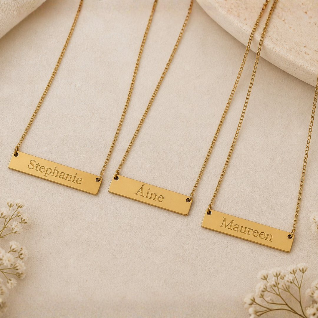 Personalised Gold Necklace - Engraved Flat Bar - Classic