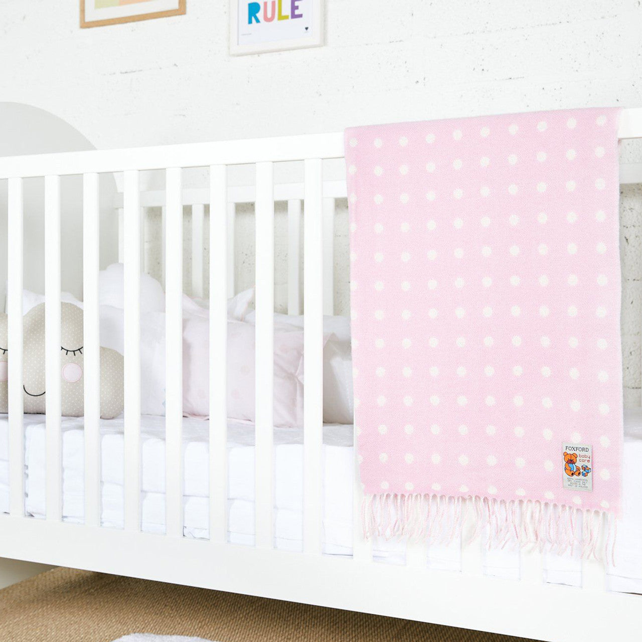Personalised Foxford Baby Blanket - Gentle Pink & White Spot