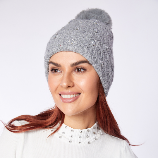 Ladies Diamante Hat in Luxury Gift Box - Grey