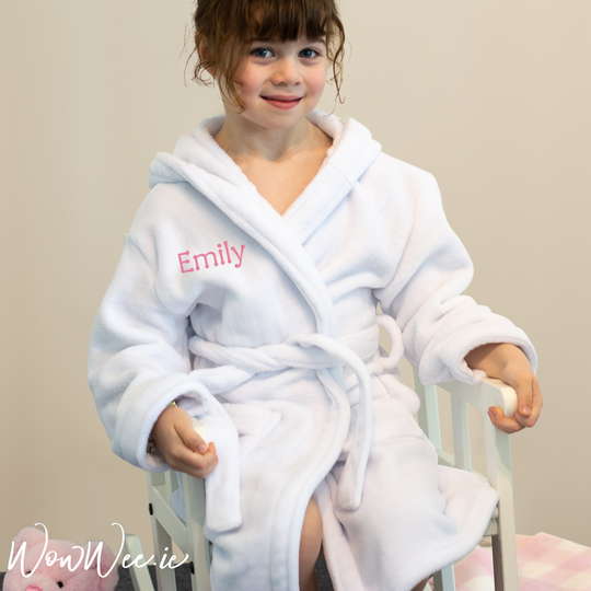 Personalised Hooded Dressing Gown for Children - White for Boys and Girls