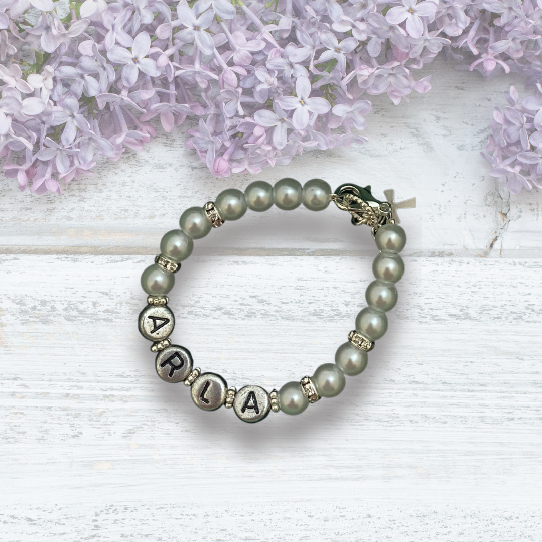 Glass Pearl - Personalised Christening Bracelet