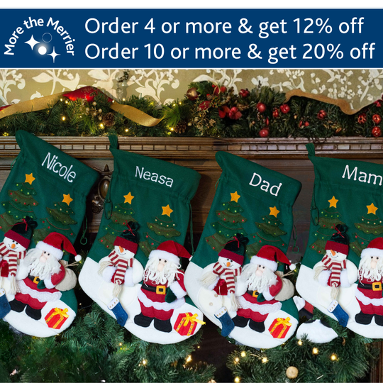 Personalised Giant Green Christmas Stocking/Sack - Santa and Snowman - More the Merrier