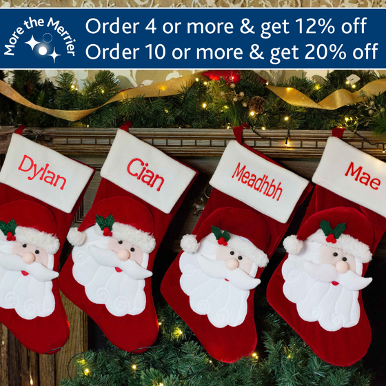 Personalised Christmas Stocking -  Luxury Velvet Santa Head - More the Merrier