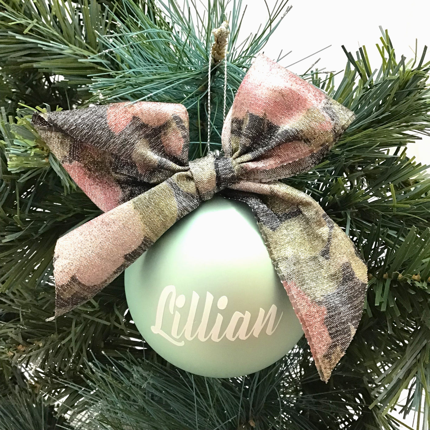Personalised Luxury Christmas Bauble - Frosty Mint & Floral - 8cm
